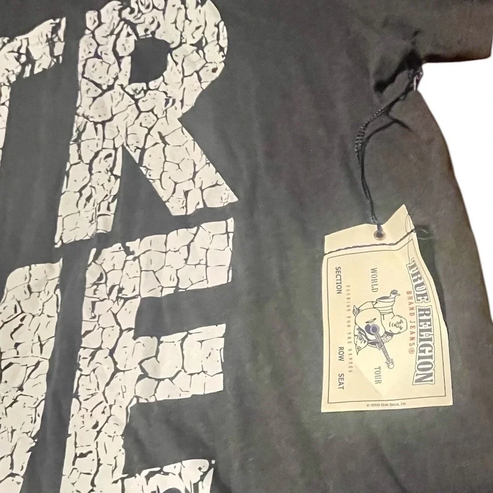 True Religion Mens Black Cracked TRUE Graphic V-Neck T-Shirt XXL New NWT